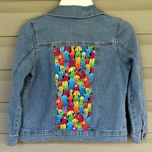 Upcycled Carter's Size 7 Child's Jean Jacket Jacket Dog Theme